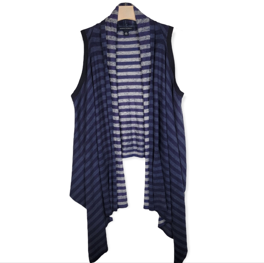 Banana Republic Wool Modal Blend Striped Waterfall Hem Open Cardigan, EUC, szXS